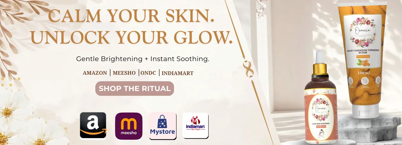 “Orancia Ayurvedic skincare banner with natural herbal beauty care”