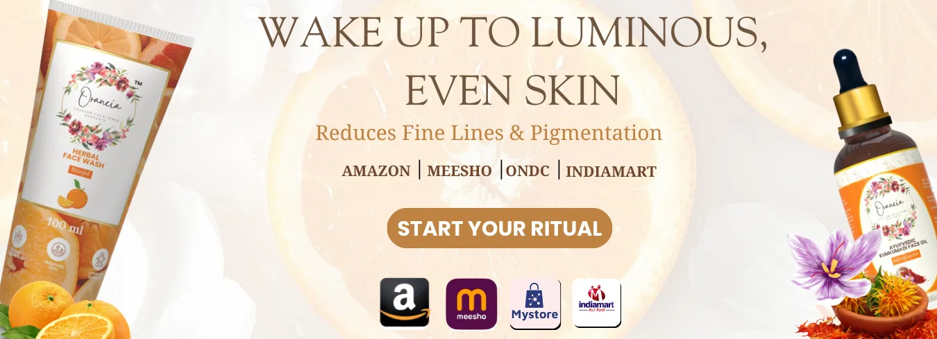 “Orancia Ayurvedic skincare banner with natural herbal beauty care”